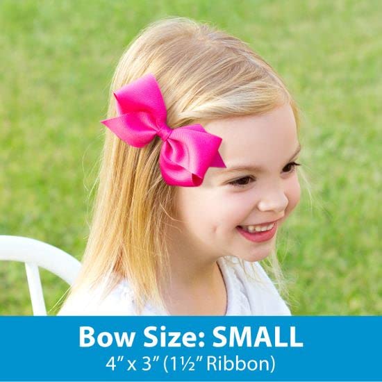 Wee Ones Girls' Plain Wrap Classic Grosgrain Hair Bows on a WeeStay No-Slip Hair Clip, Handmade, Small, Light Navy