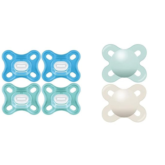 MAM Comfort and Original Start Matte Baby Pacifiers, 100% Silicone, 0-3 Months, Unisex, Pack of 4 and Pack of 2