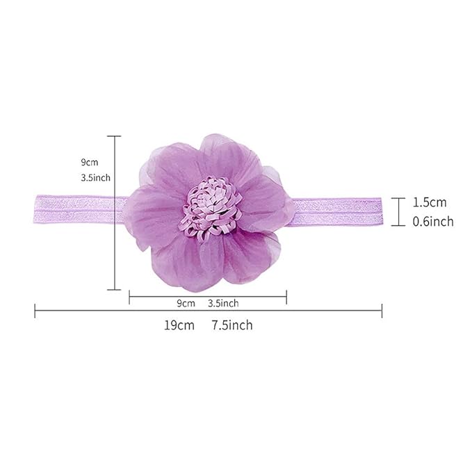 Large Flower Elastic headband for Baby Girl Infant Soft Fabric Chiffon Floral Hairband Toddler Newborn Christening Baptism Hair Accessories (Flower 5 - Pink, Elastic)
