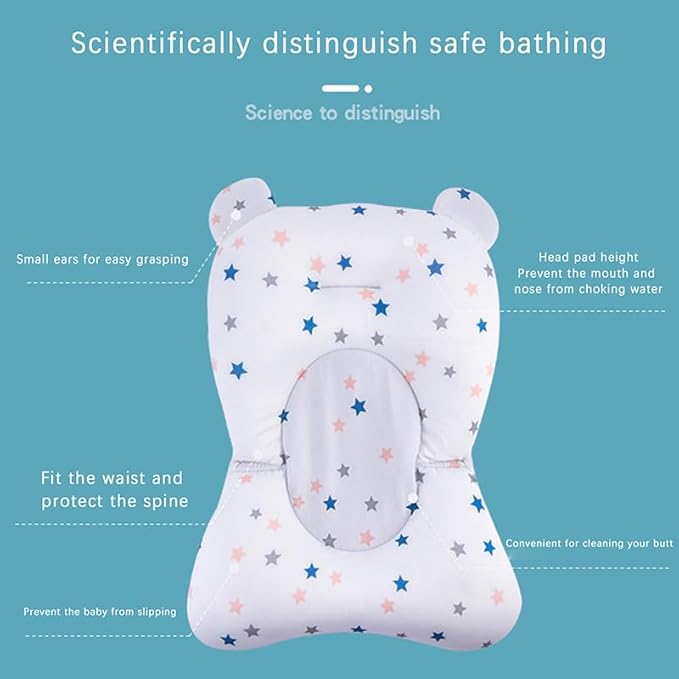 Baby Bath Cushion Pad Newborn Bathtub Mat Bath Supporter Net Bathtub Pillow Non-Slip Floating Bathing Tub Seat (Pink Bear, One Size)