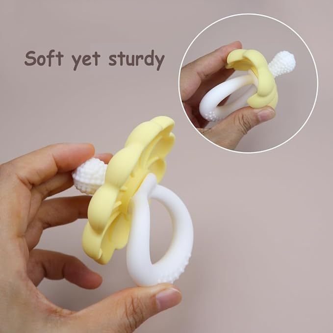 Ginbear Silicone Baby Teether for Girls, BPA Free Food Grade Infant Teething Toys, Soothing Baby Chew Toys, Sensory Teething Pain Relief Pacifier 3 Months + (Set of 2)