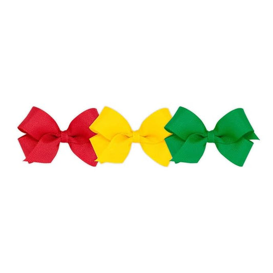 Wee Ones Girls' 3 pc Set Solid Grosgrain Variety Pack on a WeeStay No-Slip Hair Clip, Mini, Red, Yellow and Green