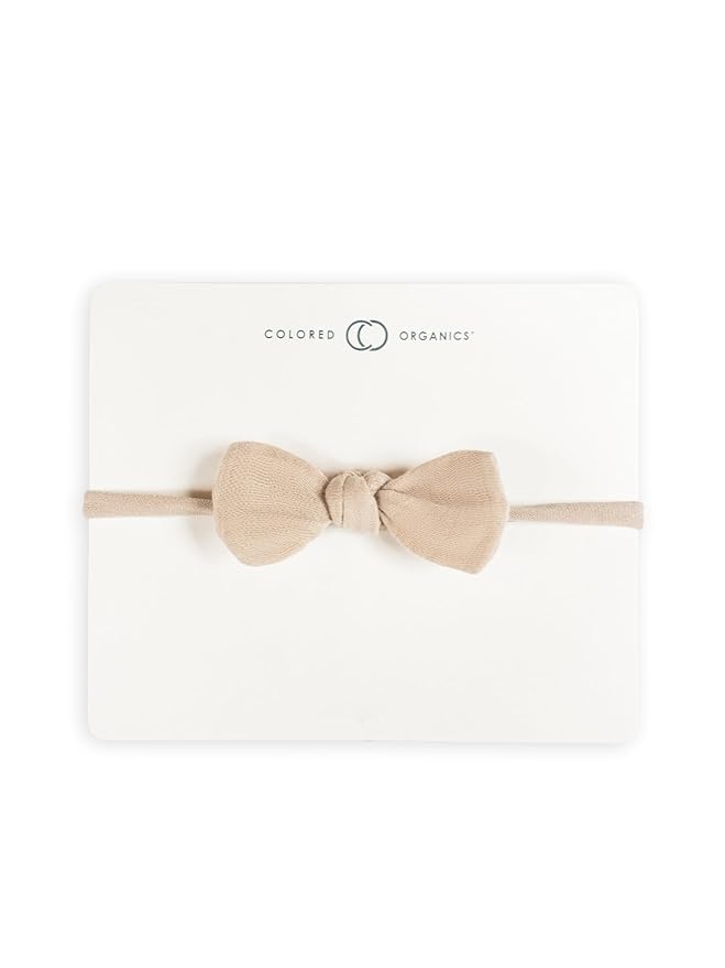 Colored Organics Baby Organic Cotton Dainty Bow Headband - Infant Girls - Clay Muslin