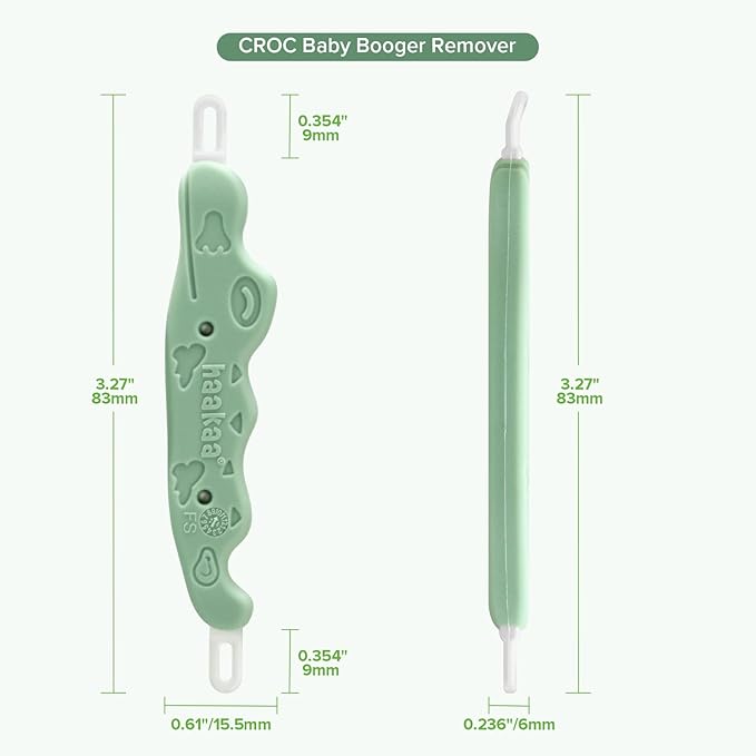haakaa Baby Nose Cleaner & Ear Wax Removal Tool,The Unique Crocodile-Shaped Design,Newborn Essentials Must Haves - Pea Green