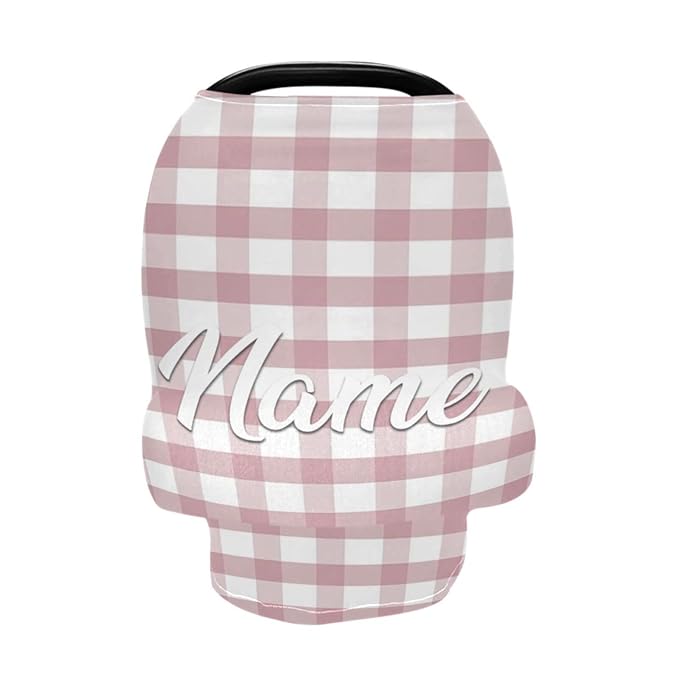 Personalized Baby Car Seat Cover for Babies, Custom Name Baby Car Seats Canopy for Girls, Nursing Breastfeeding Stroller Covers for Infant Newborn, Shower Gift (Pink Plaid)