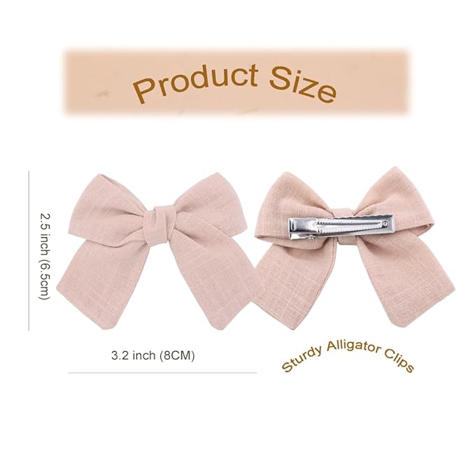 Cute Bow Hair Clips for Baby Girl Kids Pigtail Bangs 3.2" Sailor Bows Alligator Clip Hair Accessories (Beige/Natural/Silver)