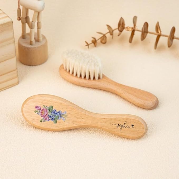 Personalized Baby Hair Brush,Hairbrush,Personalised Name Baby Brush,Baby Birthflower Hair Brush,Custom Baby Gifts (1pcs)
