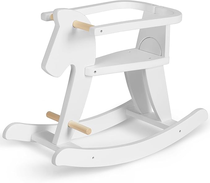 labebe - Wooden Rocking Horse, Baby Wooden Ride On Toys for 12M+, White Rocker Toy with Removable Fence, Toddler Riding Toy Indoor/Outdoor, Nursery Birthday Gift
