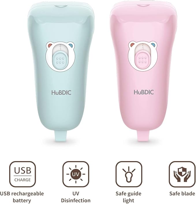 HubiBaby Baby Nail Trimmer Electric, Nail File Baby Nail Clippers, Safe 2 Speed Trimmer with Skin Guard, Rechargeable and Portable, Safe for Newborn, Infant, Toddler, and Adults (Pink)