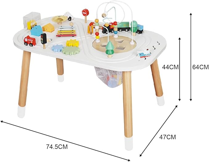 touch us Baby Activity Cubes for Kids,Toddler Activity Cubes&Activity Center Table with Wooden Bead Mazes，Mini Toy Car,Gears&Blocks|Wooden Desk Play Table as Montessori Toy for 1 Year Old Boy Girl