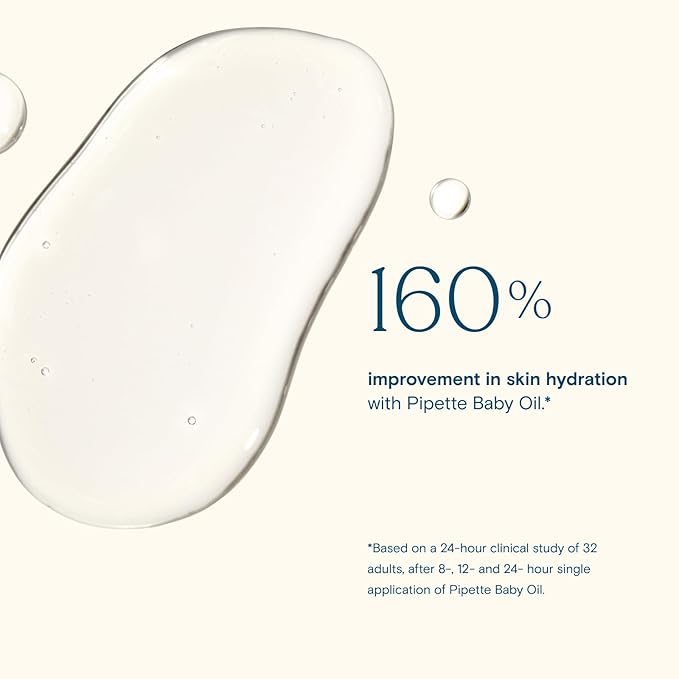 Pipette Baby Oil - Nurture, Moisturize Baby Skin, Vitamin E, Sensitive, Dry Skin, Fragrance Free with Renewable Plant-Derived Squalane, 4.5 fl oz
