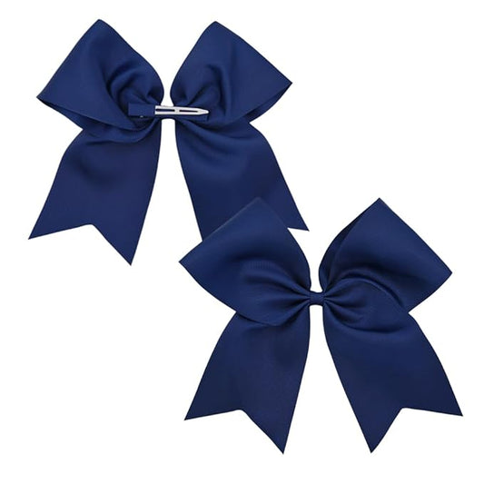 Pack of 2 Navy Jumbo Cheer Bow Hair Clips for School Girls Cheerleader Bows 8'' Dancing Softball Basketball Cheerleading Team Hair Accessories