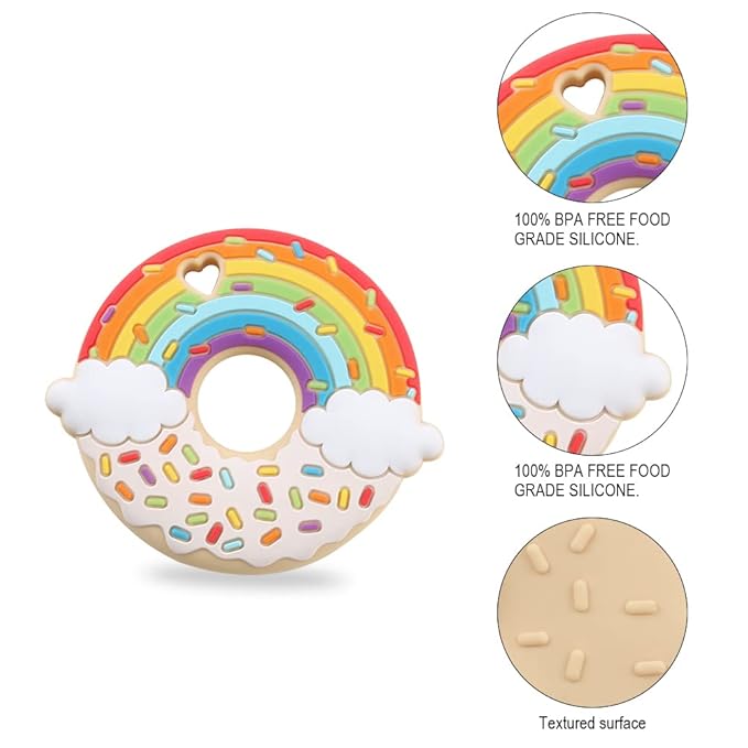 Rainbow Donut Sensory Chew Teether for Boys and Girls,Food Grade Silicone Safety Chewy Teething Toy for Kids with Autism, ADHD,Oral Motor,Teething,Biting Needs