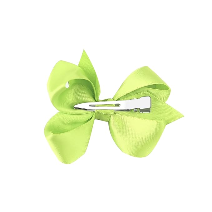 3 Inch Satin Bow for Little Girls - 2 Pcs (Neon Green)