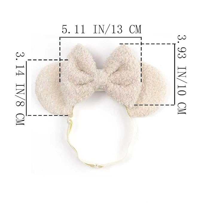 Fleece Wool Mouse Ears Headband with Bow, Adjustable Fluffy Hair Bow Hairband for Infant Toddlers Baby Girls