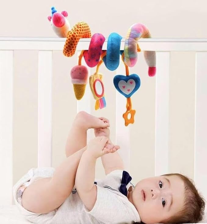 Spiral Car Seat & Stroller Activity Toys-Baby Sensory Toys for Babies 0-12 Months Boys Girls - Hanging Toys Carseat Crib Stroller, withbRattle, Mirror, Crinkle, Squeaky Baby Gifts 02