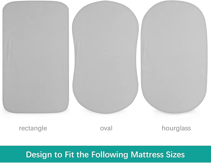 Waterproof Bassinet Sheets Fit for Halo, Dream on Me, Ingenuity, Fisher Price, Delta, Graco and Other Oval Bassinet Mattress, 2 Pack, Ultra Soft Microfiber Sheets, White & Grey