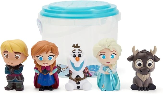Disney Store Official Frozen Bath Toys Set - Includes 5 Detailed Toys with a Straining Storage Bucket - Bath Time Fun & Water Play Set for Kids