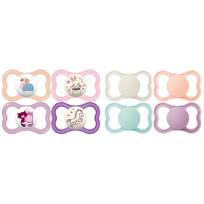 MAM Air Day & Night Baby Pacifier, for Sensitive Skin, Glows in The Dark, 16+ Months, Girl, 4 Count & Air Matte Pacifiers, for Sensitive Skin, Best Pacifier for Breastfed Babies, Girl Pacifiers
