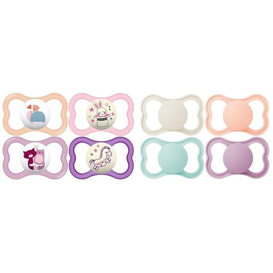 MAM Air Day & Night Baby Pacifier, for Sensitive Skin, Glows in The Dark, 16+ Months, Girl, 4 Count & Air Matte Pacifiers, for Sensitive Skin, Best Pacifier for Breastfed Babies, Girl Pacifiers