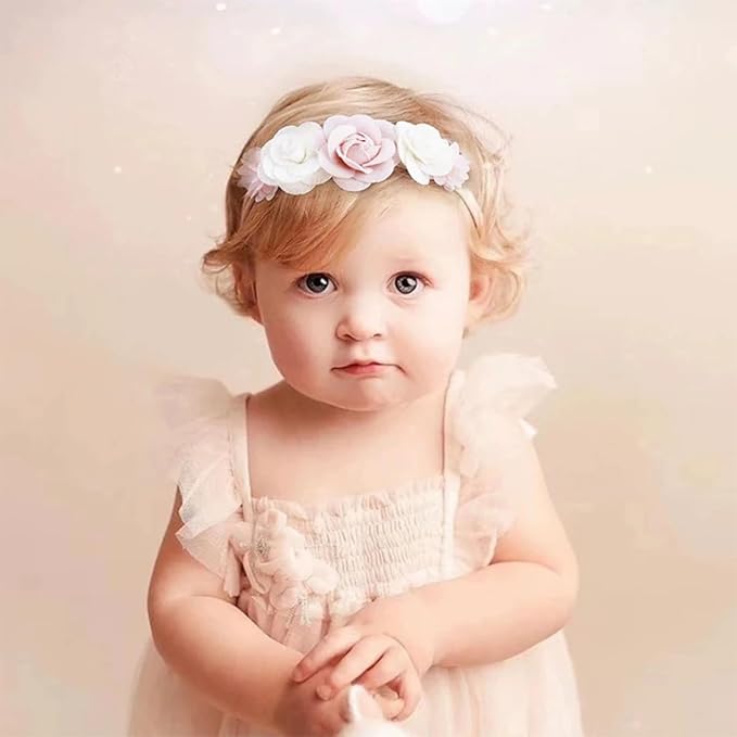 XuoAz Baby Girls Floral Headbands Set-Flower Crown Elastic Hairband for Newborn Toddler Hair Accessories (Pack of 10)