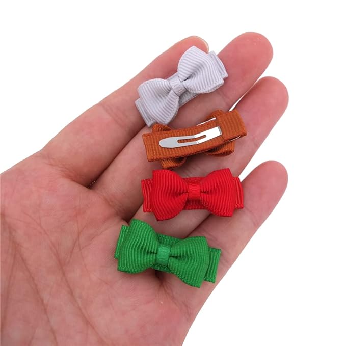 24 Pcs Thumbnail Hair Bow Snap Clips for Toddler Baby Fine Hair Clips in Fringe Bangs Tiny Bow Accessories Infant Baby Girl Kids Mini Hairbow