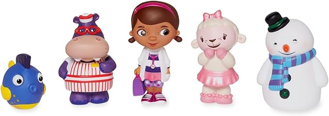 Disney Store Official Doc McStuffins Bath Toys Set - Includes 5 Detailed Toys with a Straining Storage Bucket - Bath Time Fun & Water Play Set for Kids