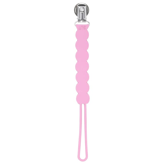 Three Little Tots All Silicone Modern, Short and Safety Tested Pacifier Clip (Rose, Waverly)