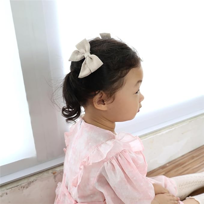 12 PCS Linen Bow Hair Clips for Baby Girls Toddler Kids Hair Bows Alligator Clips In Fringe Bangs Accessories (Assorted A)