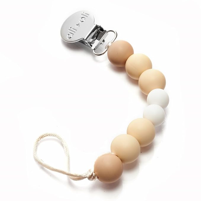 Ali+Oli (Natural) Bundle Duo, Pacifier Case Holder & Silicone Pacifier Clip for Baby