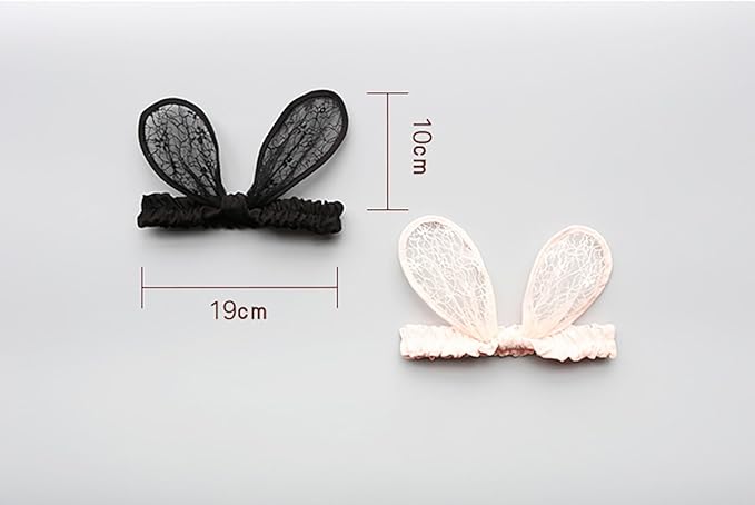 2-Pack Easter Bunny Headbands Rabbit Ears Lace Elastic Bow - Cute Stretch Hairbands for Baby Girls , Newborn,Toddler and Children (2 Colors)