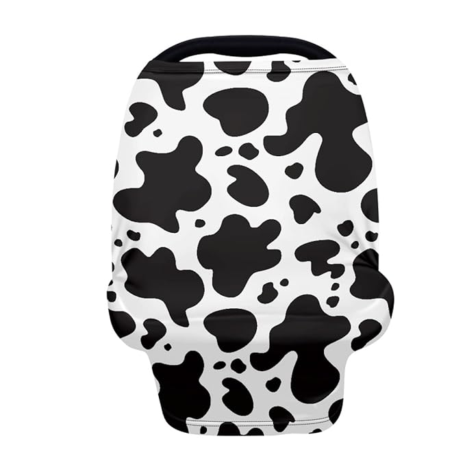 KIDVOVOU Baby Car Seat Covers Infant Carseat Canopy Black Cow Print Stretchy Breathable Adjustable Stretchy Universal Fit Infant Newborn Car Cover Protection