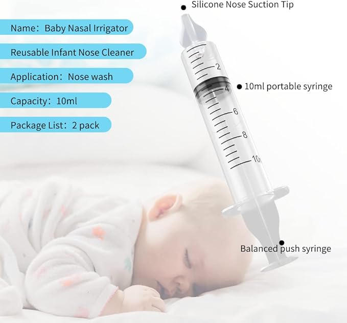 Baby Nasal Irrigator, 10ml Reusable Silicone Infant Nose Cleaner, Soften Nasal Scab Rinsing Tool - 2 Pack