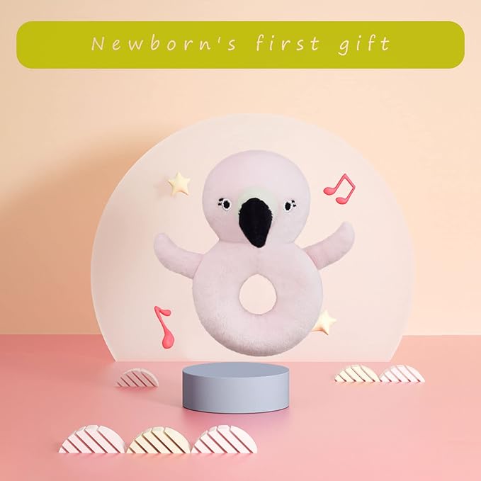 Baby Flamingo Soft Rattle Toy, Flamingo Plush Infant Shaker Rattle Easy-Grasp Stuffed Animal Toy, Gifts for Newborns Babies Toddlers Boys Girls, Pink, 5 Inches