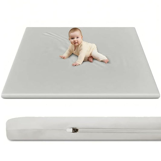 Vegan Leather Baby Play Mat Cover, 50x50 Inch, Waterproof Stylish and Just Wipe-Clean Playmat for Baby Play on Floor (Gray)