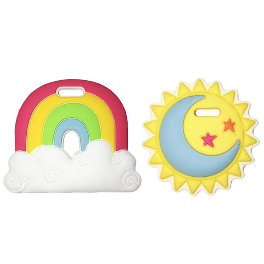 Rainbow Teether Celestial Sun Teethers for Babies BPA Free - Silicone Baby Teether Toys 2" Teething Gift Set
