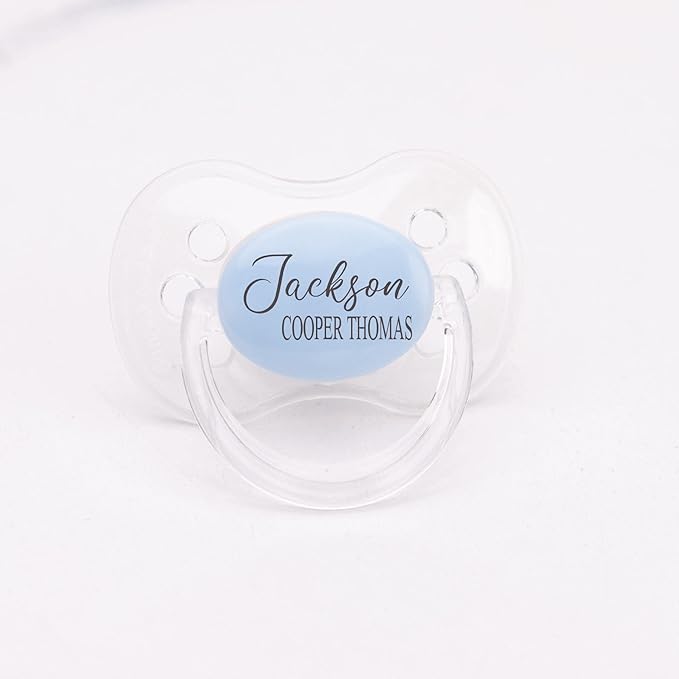 Personalized Set of 2 Pacifiers with Name, Personalized Baby Gifts for Girls or Boys. 0-6 Months, 6-18 Months, Your Choice of Color Pink, Blue or White