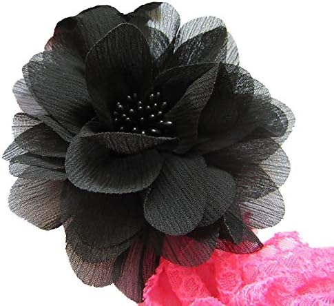YYCRAFT 15pcs Hot Pink/Black Chiffon Lace Hair Flower for Girls Headband Baby Flowers Bows,Crafts,Party Decoration(2"-4")