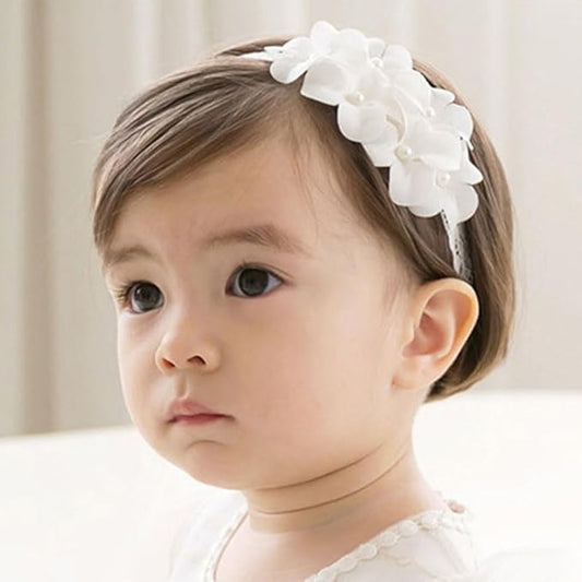 White Lace Flower Headband for Baby Girls Toddler Christening Baptism Hairband Soft Lace Floral Birthday Party Hair Accessories for Newborn Infants Kids (Style 4, One size)