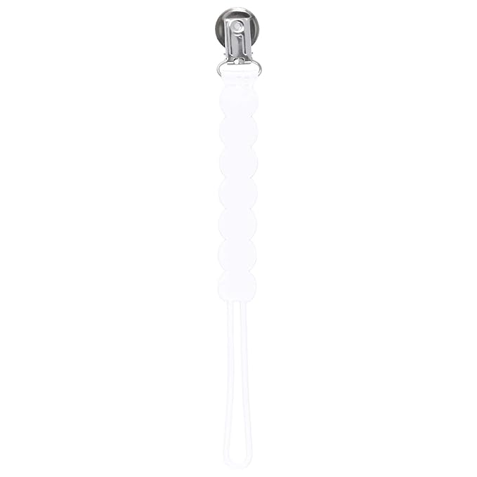 Three Little Tots All Silicone Modern, Short and Safety Tested Pacifier Clip (White, Waverly)