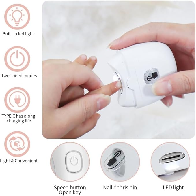 Electric Nail Clipper,Automatic Baby Electric Nail Trimmer, Rechargeable 2 Speed Nail Kit for Elderly, LED Light Manicure Set,Fingernail Clipper Gift for Kids,Adult