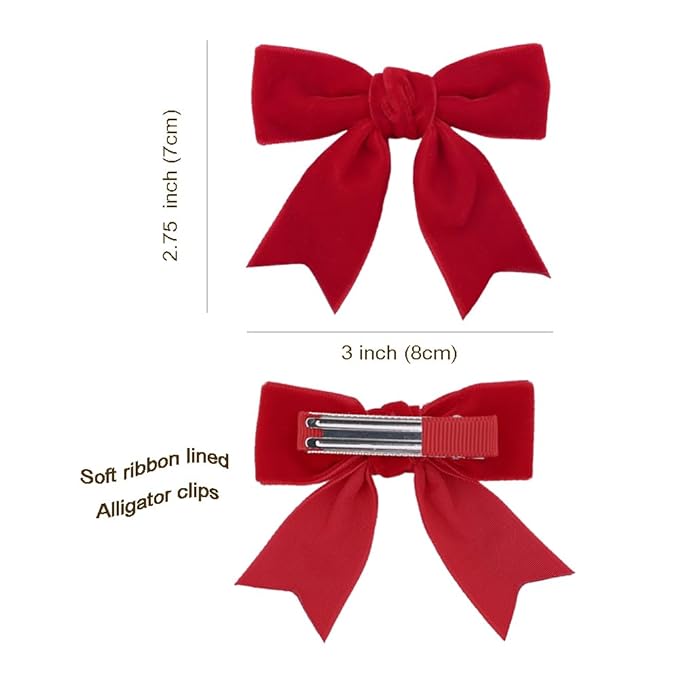 2 Pcs Cute Red Velvet Hair Bow Clips 3" Bowknot Alligator Clip Barrettes Hairpins for Baby Girl Kids Accessories
