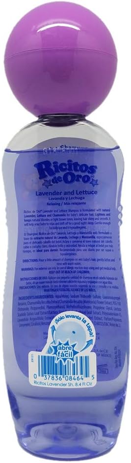 Ricitos de Oro Lavender Shampoo | Baby Shampoo with Pop-Up Rattle Cap, Paraben Free Product for Baby’s Delicate Hair; 8.4 Fl Ounces