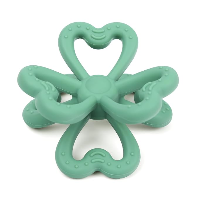 Haakaa Silicone Clover Teether - Food Grade Silicone Teething Toys for Babies 3-6 Months 6-12 Months, Soft & Easy Hold Chew Toy for Infant, BPA Free (Pea Green)