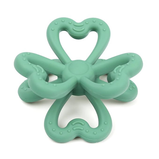 Haakaa Silicone Clover Teether - Food Grade Silicone Teething Toys for Babies 3-6 Months 6-12 Months, Soft & Easy Hold Chew Toy for Infant, BPA Free (Pea Green)