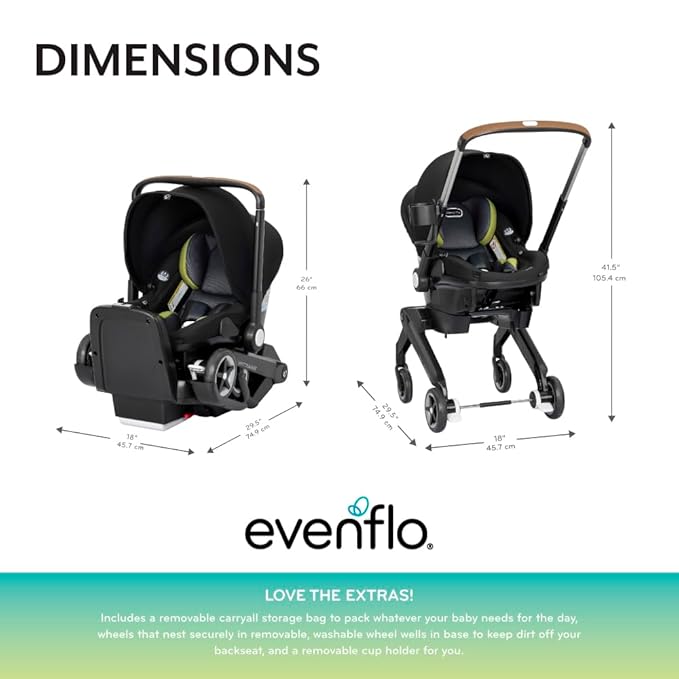 Evenflo Shyft DualRide Preemie and Infant Car Seat Stroller Combo 3-30lbs with Carryall Storage (Durham Green)