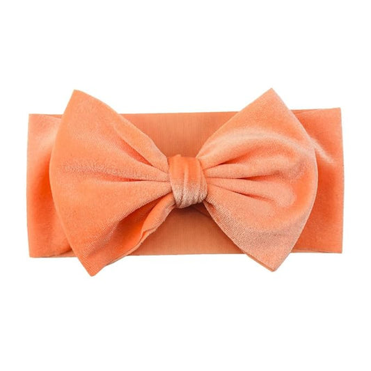 Baby Girl's 7'' Soft Big Bowknot Velvet Headband Toddler Hairband for Photography Travel Party Festivals (Orange Pink, One Size)