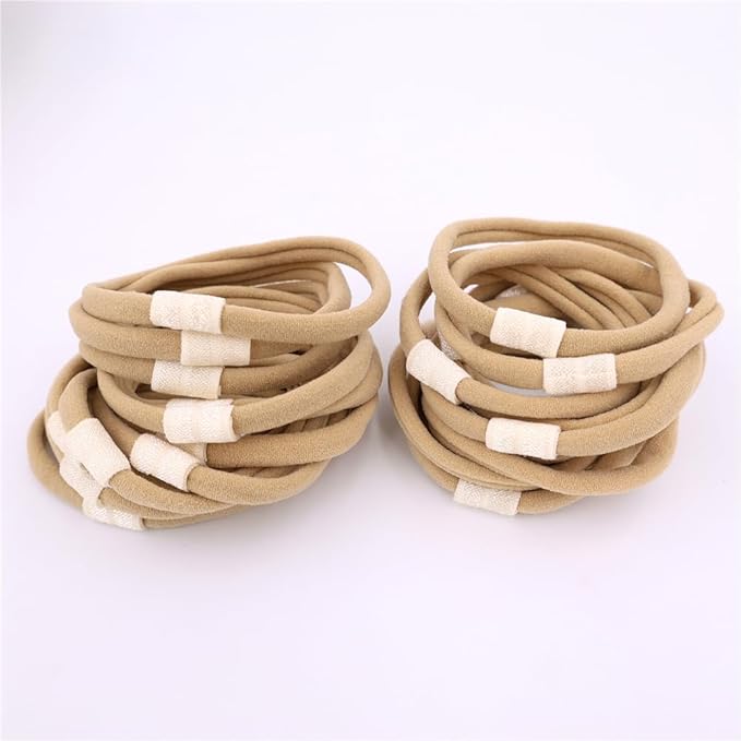 Pack of 24 Interchangeable Nylon Headbands for Newborn Toddler Baby Girls High Stretchy Add-A-Bow Elastic Head Bands (Skinny Nude 24 pcs)
