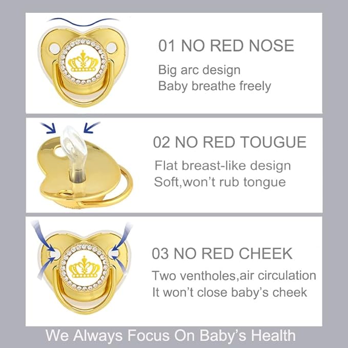 Bling Rhinestone Baby Pacifier BPA Free，Gift Box Package Newborn Silicone Pacifier with Metal Chain Clip (Metalic Purple Heart)