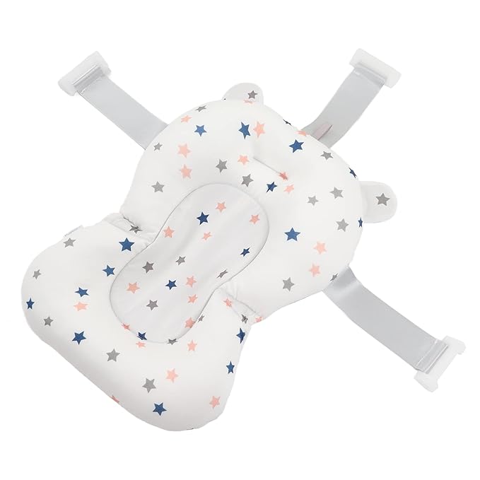 Baby Bath Seat Cushion, Floating Bath Support Mat Foldable Adjustable Infant Bath Supporter Newborn Bathtub Seat Cushion Nonslip Baby Bathtub Mat Baby Tub Pillow for 0‑12 Months